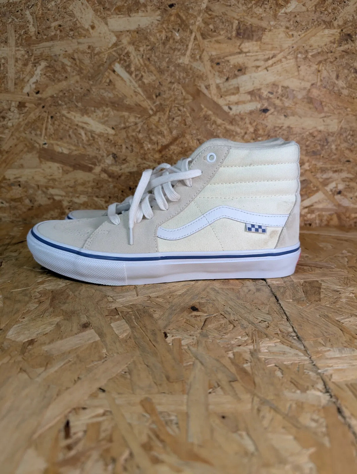Vans High Top Trainers UK9.5 Cream Canvas Suede Logo Skateboarding Streetwear