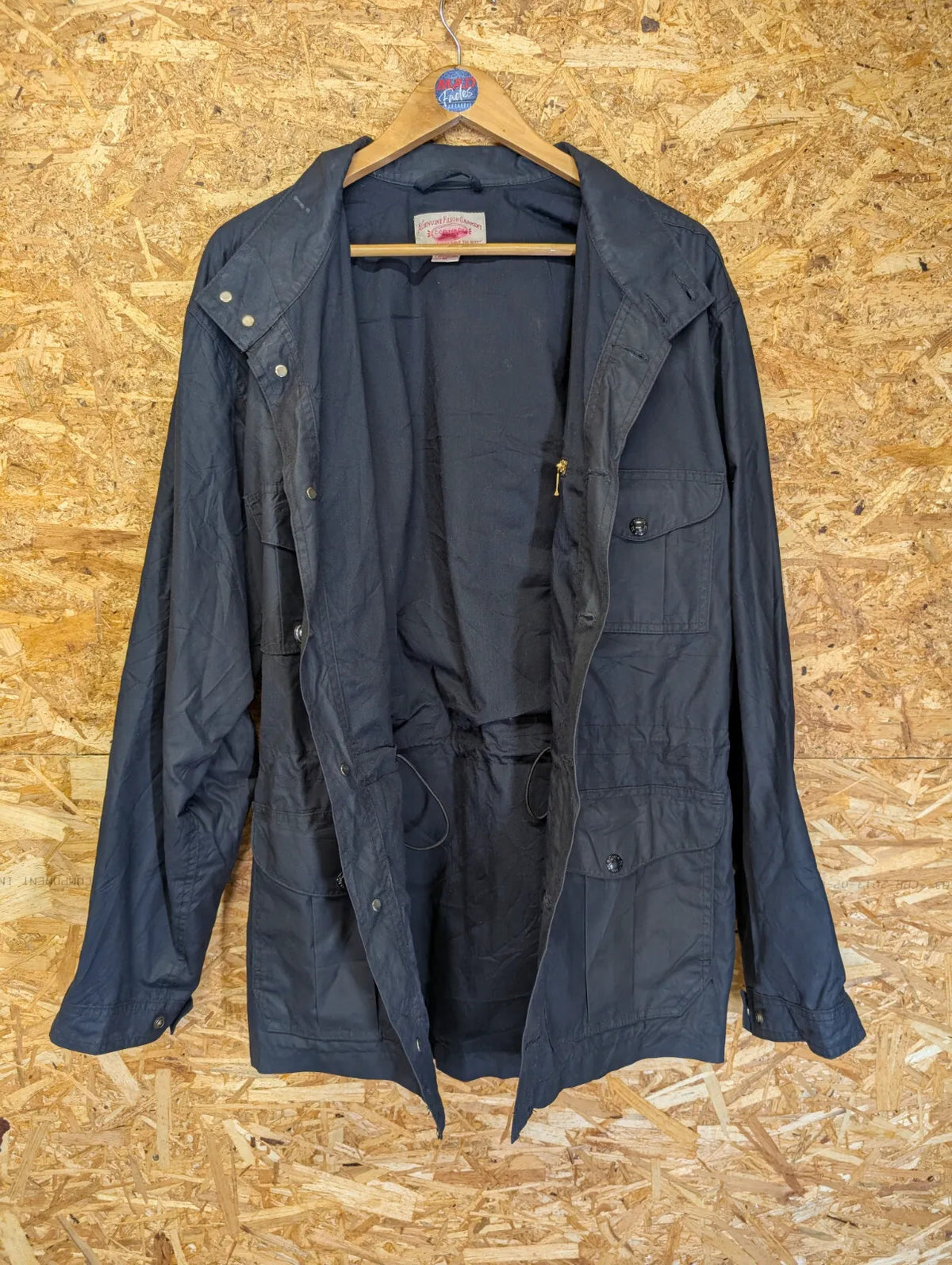 Filson Field Jacket Mens XL Black Blue Snap Drawstring Utility Pockets USA Made