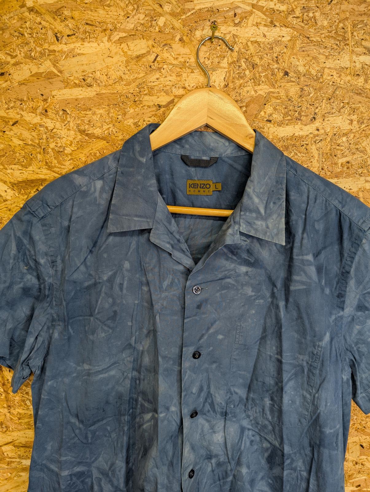 Kenzo Shirt Large Vintage 90s Short Sleeve Tie Dye Hawaiian Blue Cotton