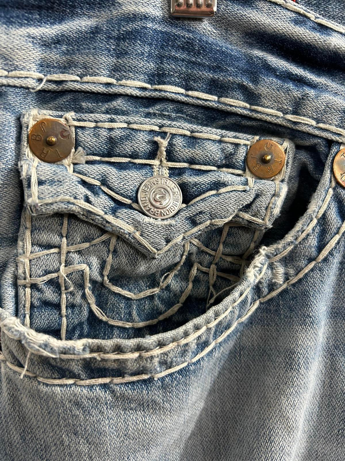 True Religion Jack Jeans W40 L31 USA Made Stonewash Blue Distress Vintage 90s
