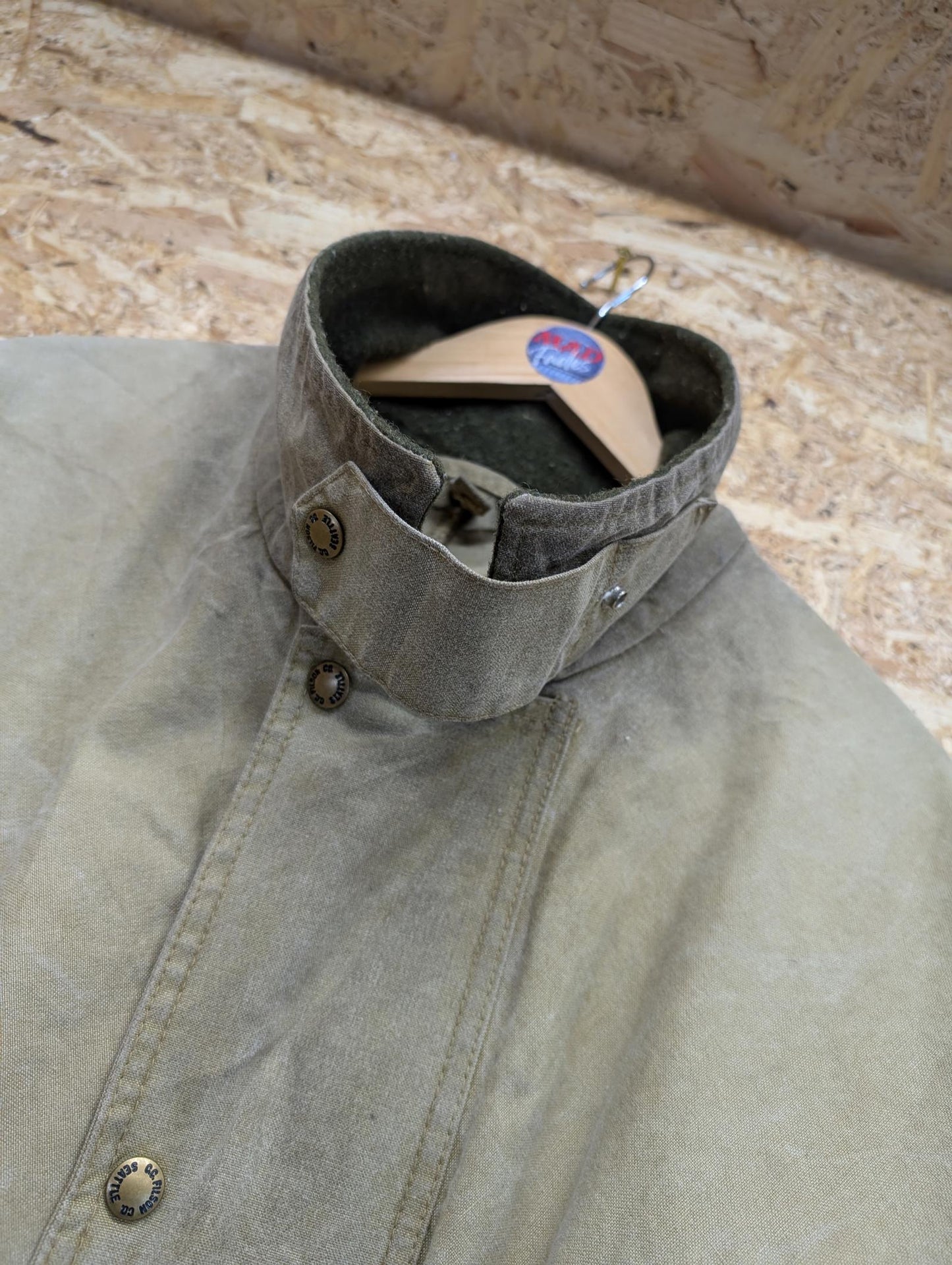 Filson Style Shelter 461n Waxed Packer Tin Cloth Jacket Green Coat Made USA 2XL