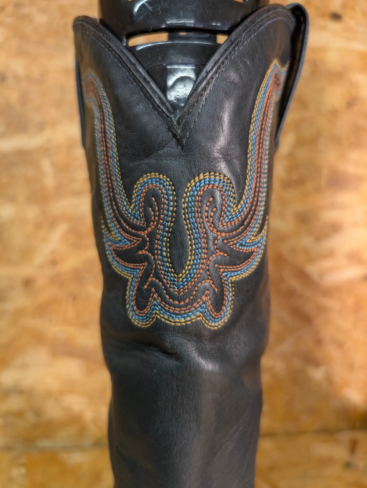 Tony Lama Cowboy Boots Mens UK8 Black Leather Western Embroidered Vintage 90s