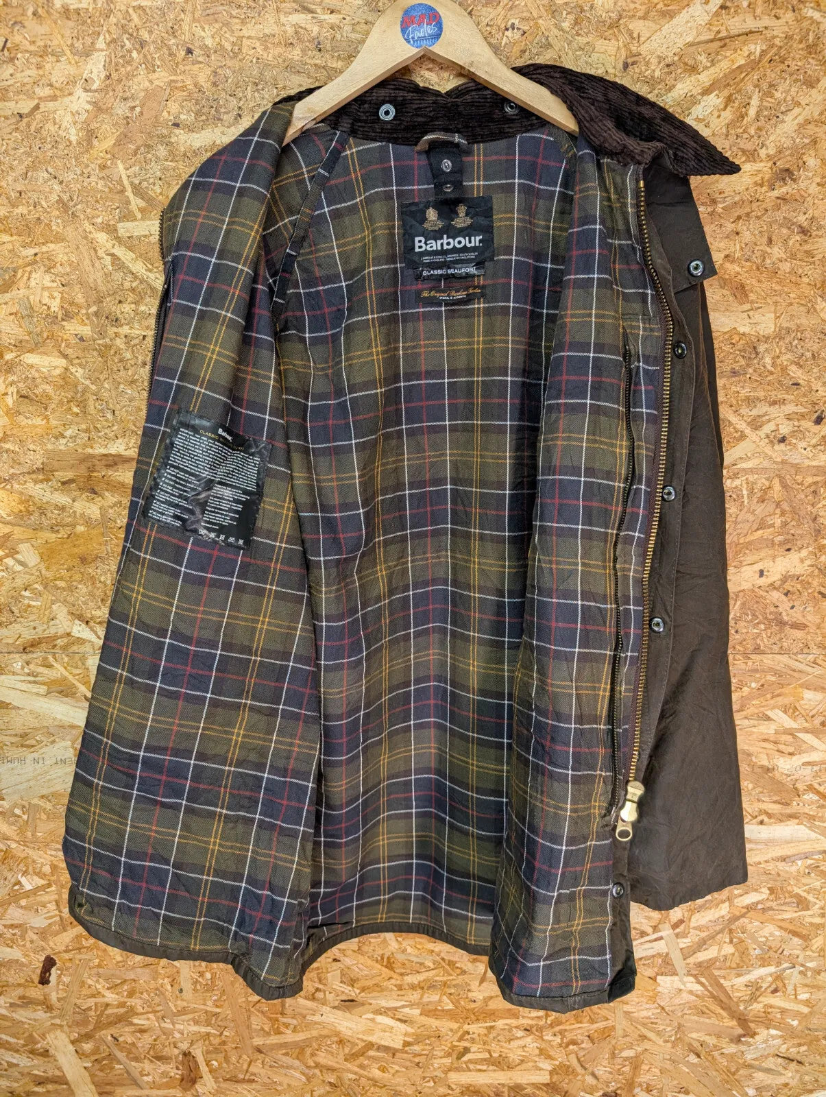 Barbour Classic Beaufort Jacket Men C42 Large Brown Green Cord Collar Liner Vest
