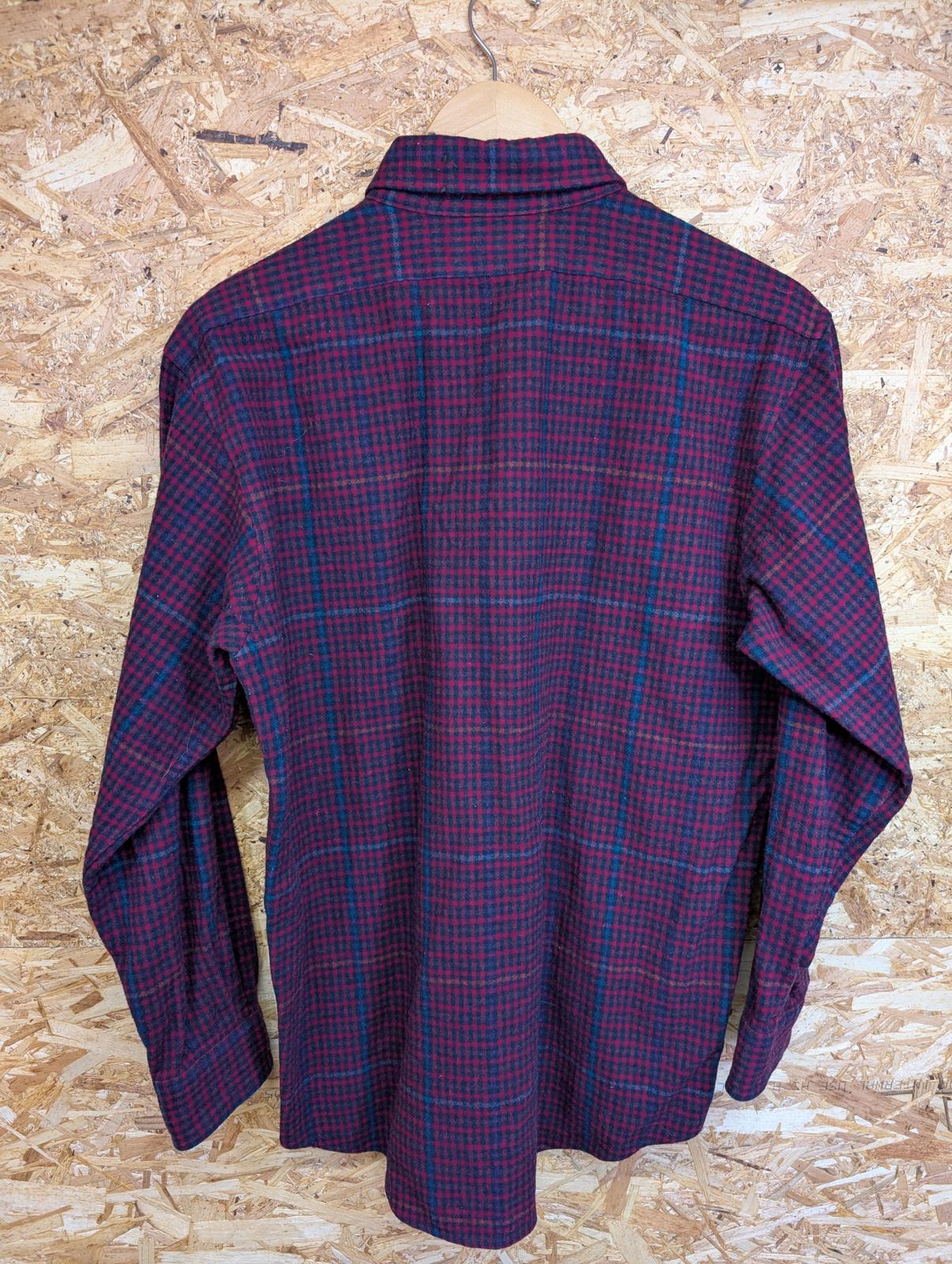Pendleton Fireside Shirt Mens Medium Burgundy Blue Check Plaid Wool Made In USA