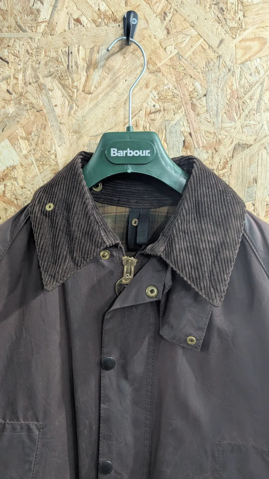Barbour Bedale Wax Jacket Men Small C36 Rustic Brown Plaid Check Corduroy Collar