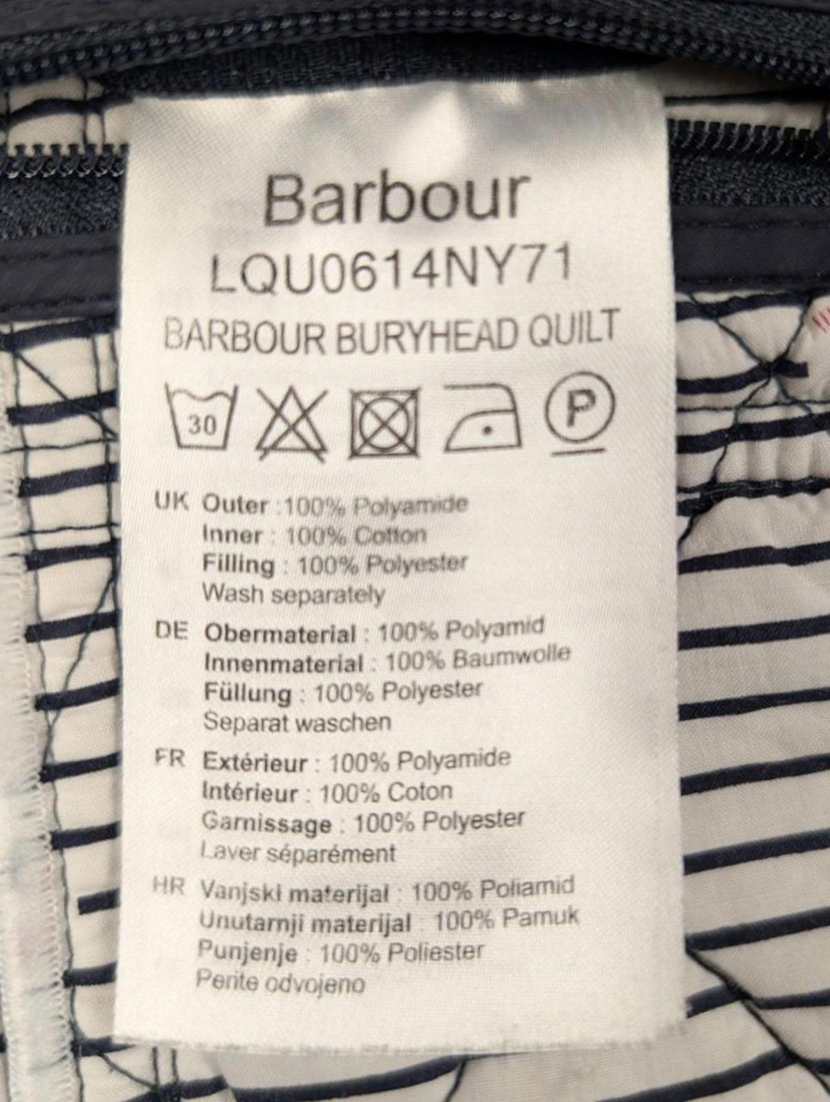 Barbour Buryhead Quilt Jacket UK 10 Women Navy Blue Padded Cord Collar Pocket