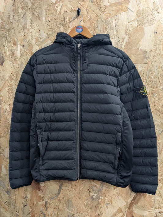 Stone Island Puffer Jacket Men Small Black Hood Loom Woven Down Chamber Stretch