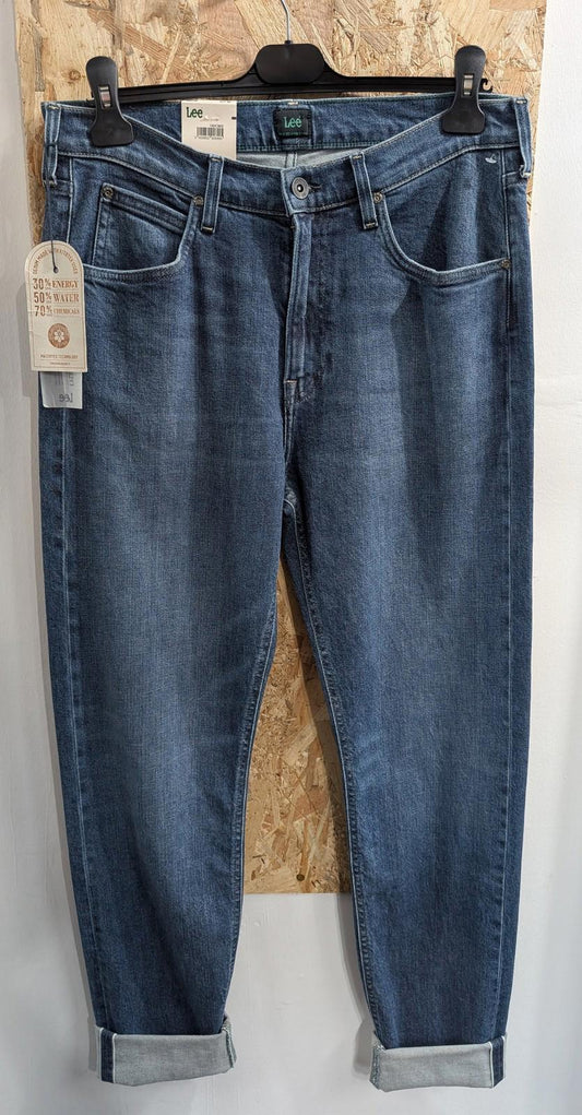 Lee Austin Selvedge Jeans Mens W32 L36 Regular Tapered Candiani Denim Mid Blue