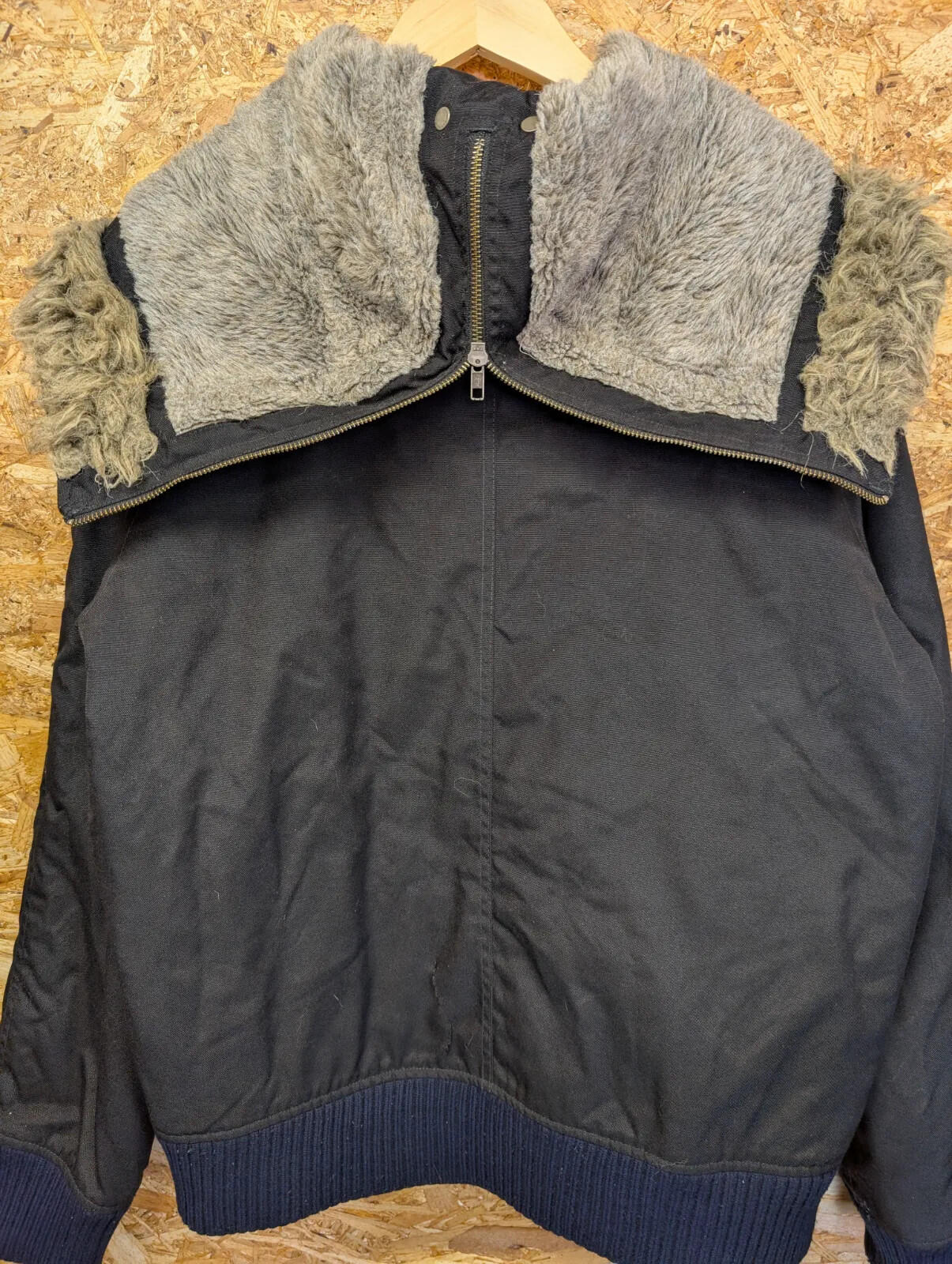 Woolrich Hooded Bomber Jacket Mens Medium Black Thermolite Canvas Fleece Snorkel
