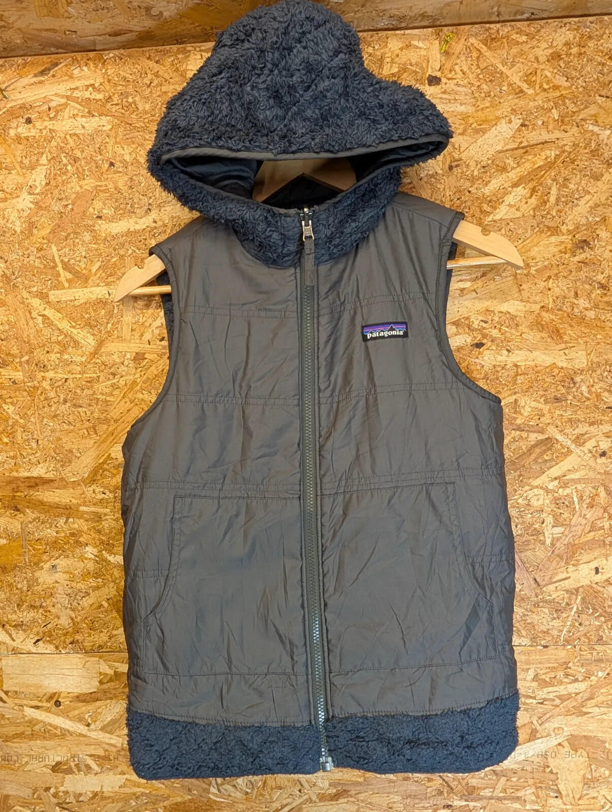 Patagonia Reversible Fleece Vest Womens XS Charcoal Grey Gilet Full Zip Hooded