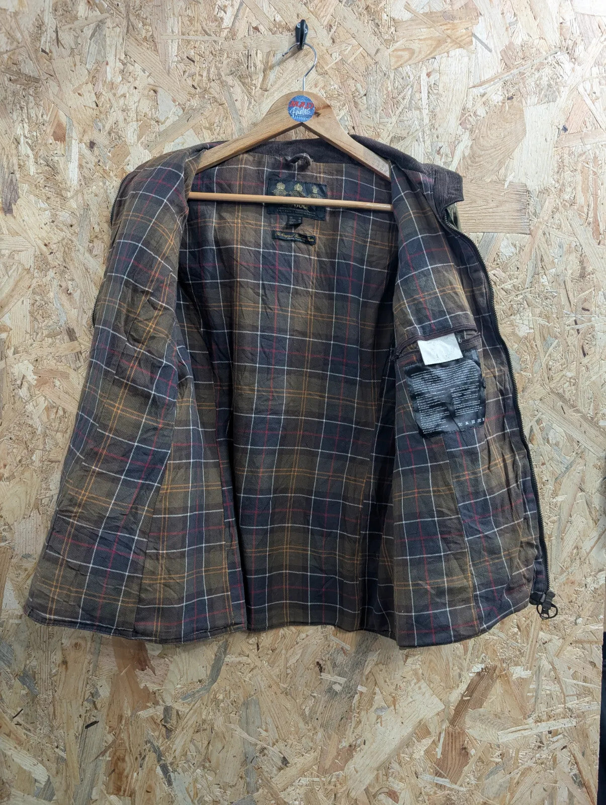 Barbour Waxed Jacket Womens UK14 Olive Green Waxed Cotton Tartan Utility Padded