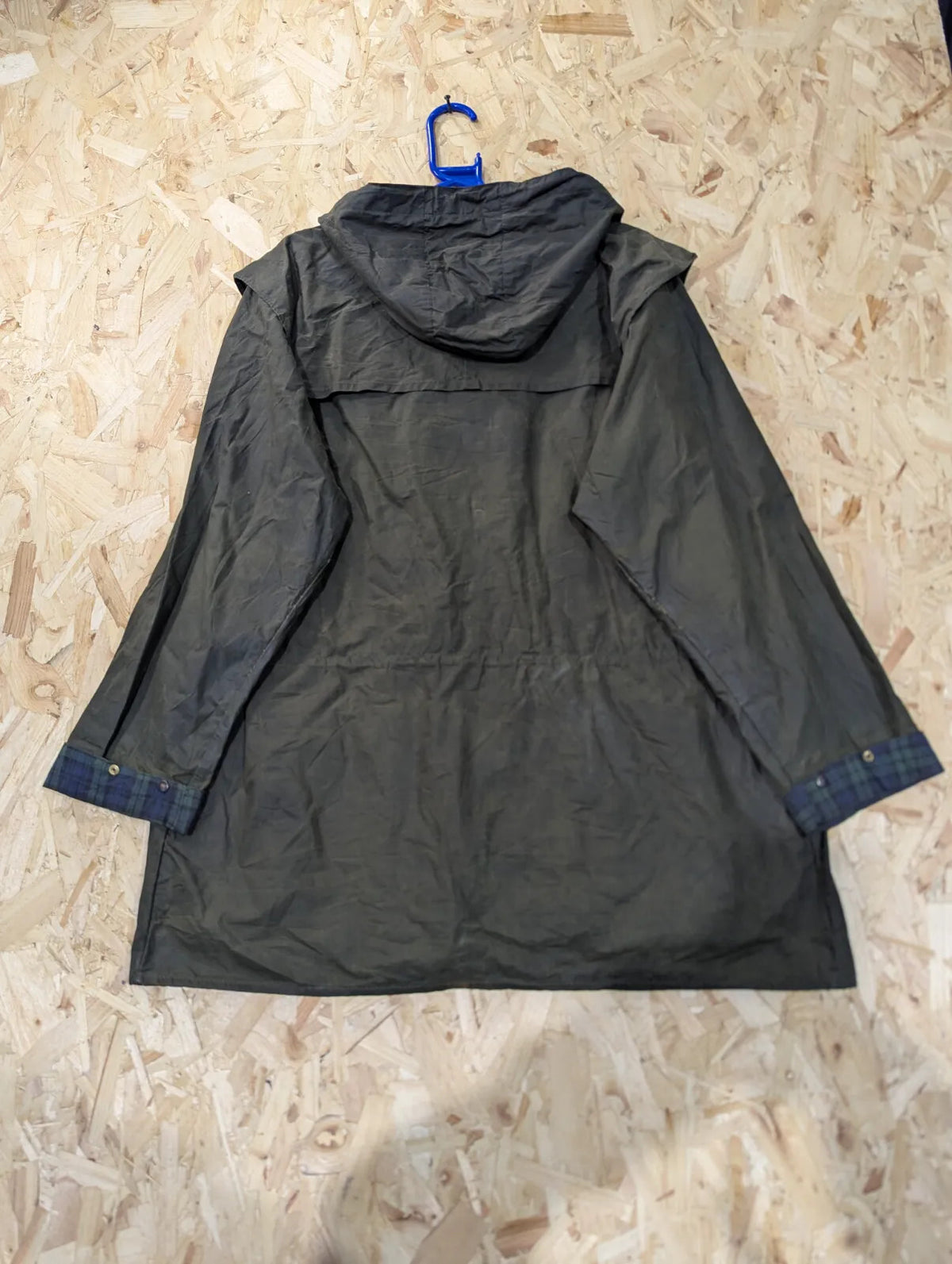 Vintage Barbour Durham Wax Jacket Mens C40 Medium A5 Black Navy Blue Tartan 90s