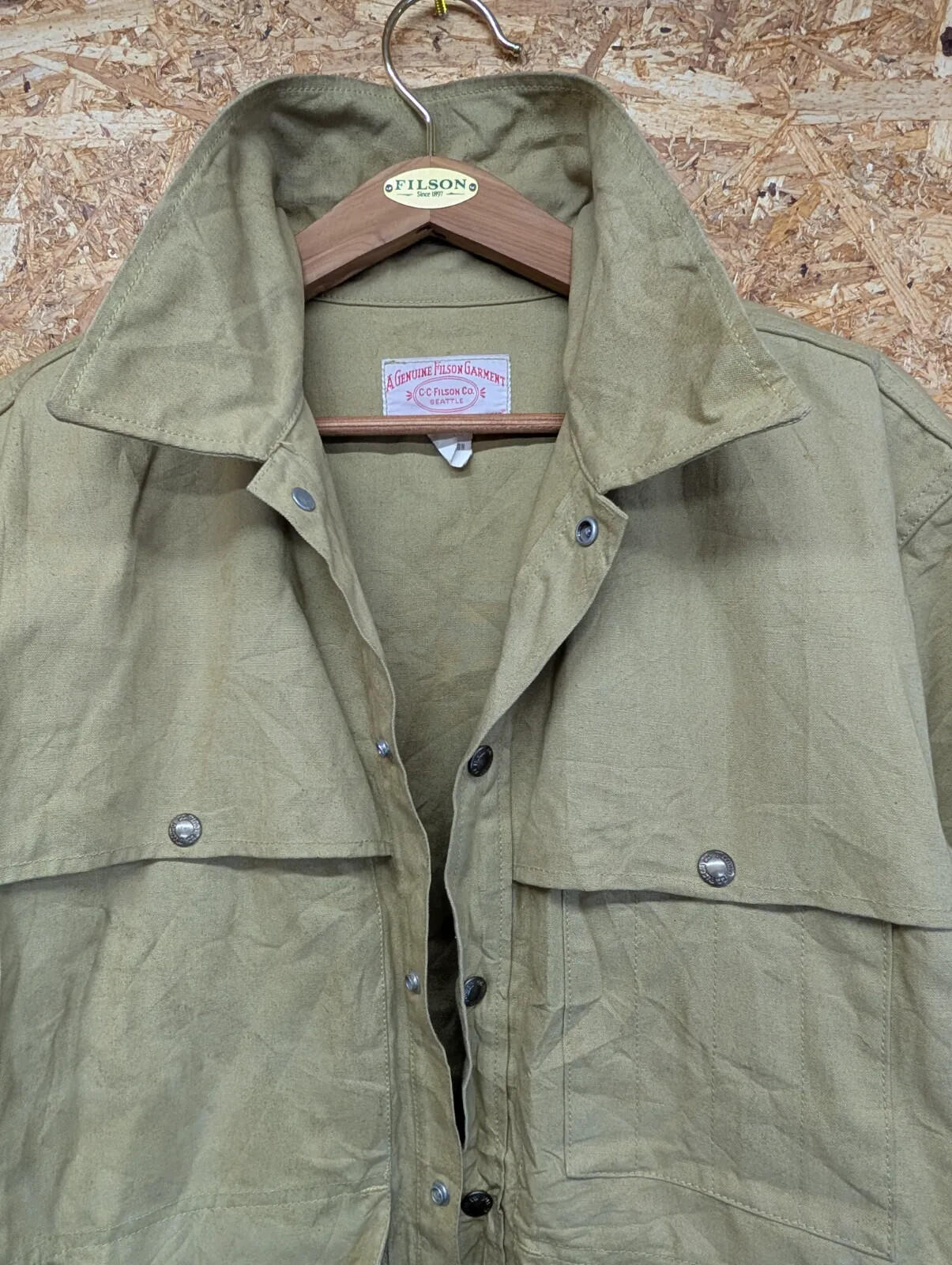 Filson Waxed Cotton Field Jacket Mens 46 Olive Snap Front Outdoor Workwear