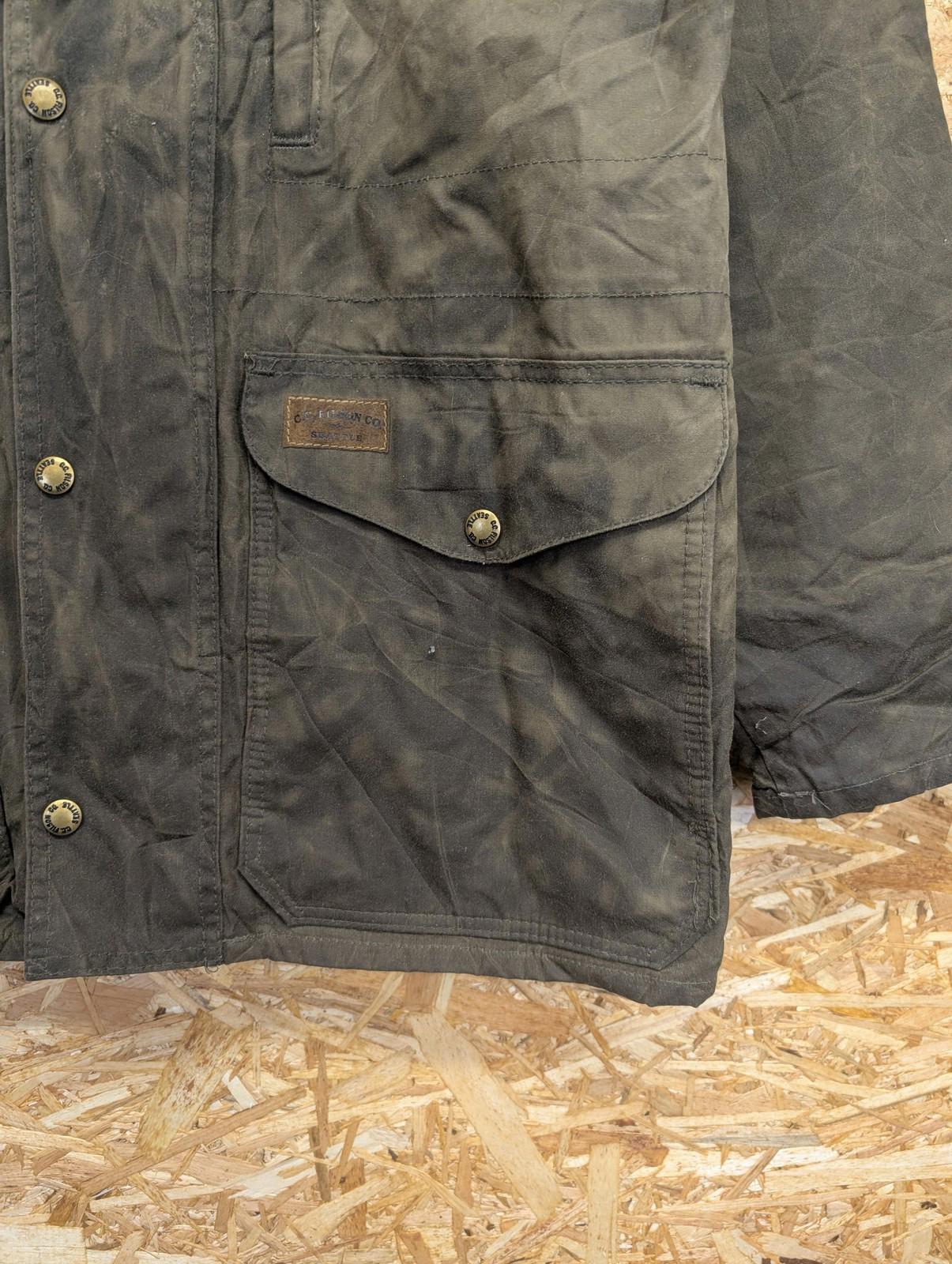 Filson Cover Cloth Mile Marker Coat Small Men Waxed Cotton Brown Jacket USA Tin