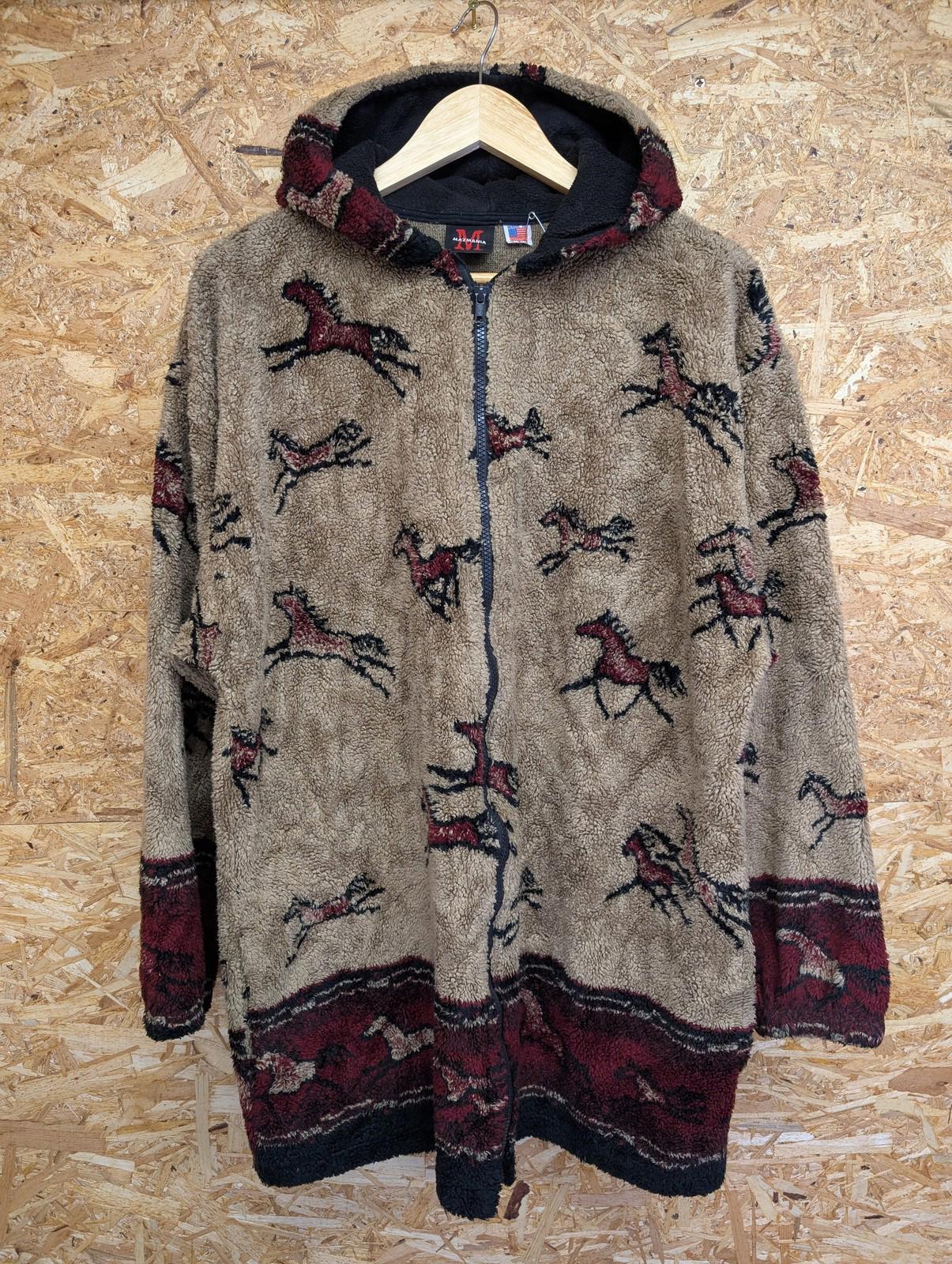 Mazmania Fleece Hoodie Medium 12-14 Women Jacket Vintage Horse Pattern USA Made