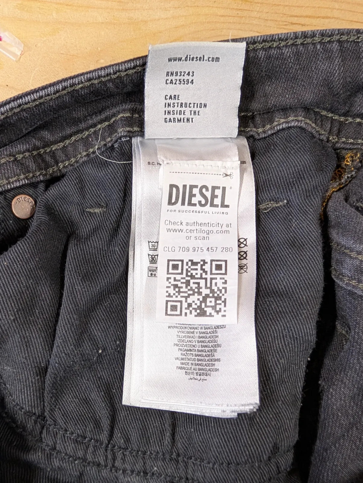 Diesel Thommer Jeans Mens W32 L32 Black Grey Charcoal Wash Denim Slim Zip Fly