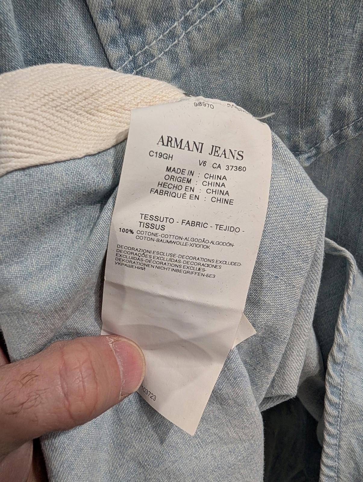 Armani Jeans Shirt Men XL Regular Cotton Button-Up Light Blue Denim Logo Vintage