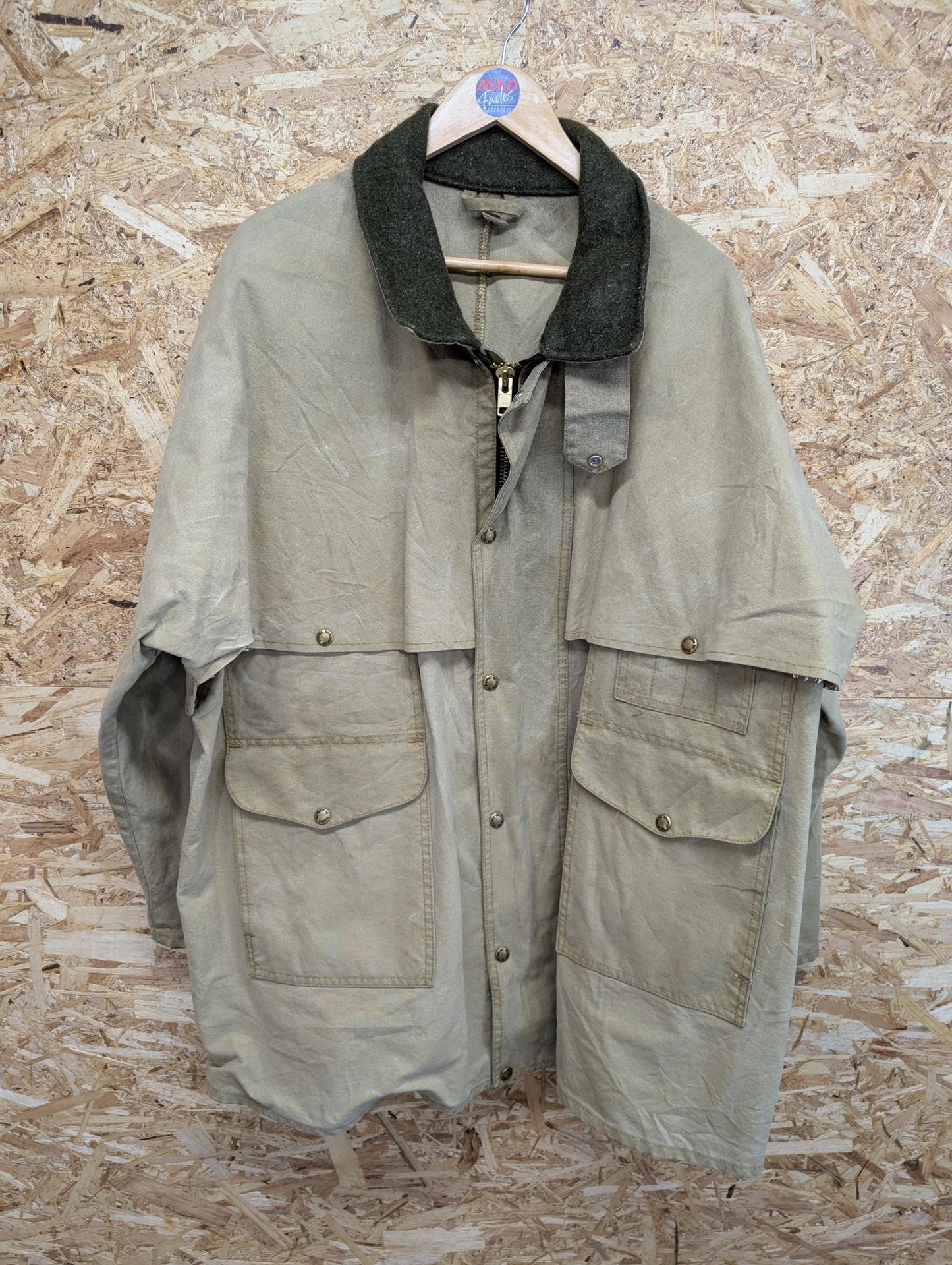 Filson Style Shelter 461n Waxed Packer Tin Cloth Jacket Green Coat Made USA 2XL