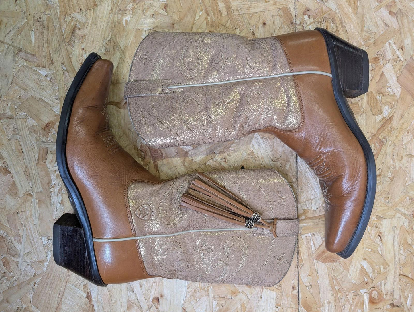 Ariat Western Boots UK 6.5 Women Leather Tassel Cowboy Embroidered Heritage Snub