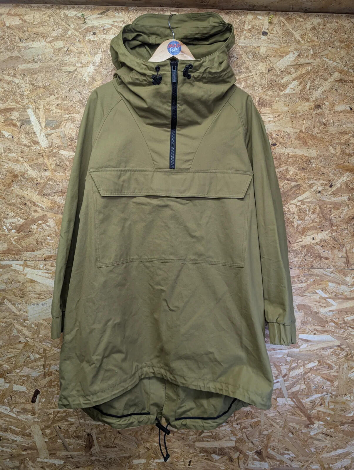 Hunter Hooded Anorak Smock Mens Khaki Green Fishtail Pullover 1/2 Zip Jacket