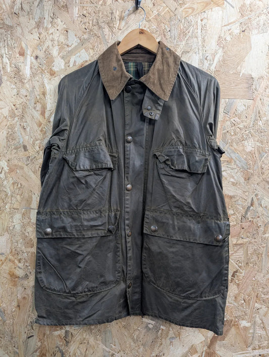 Vintage 80s Barbour Bedale Jacket Men Small C36 Green 2 Royal Crest Warrants YKK