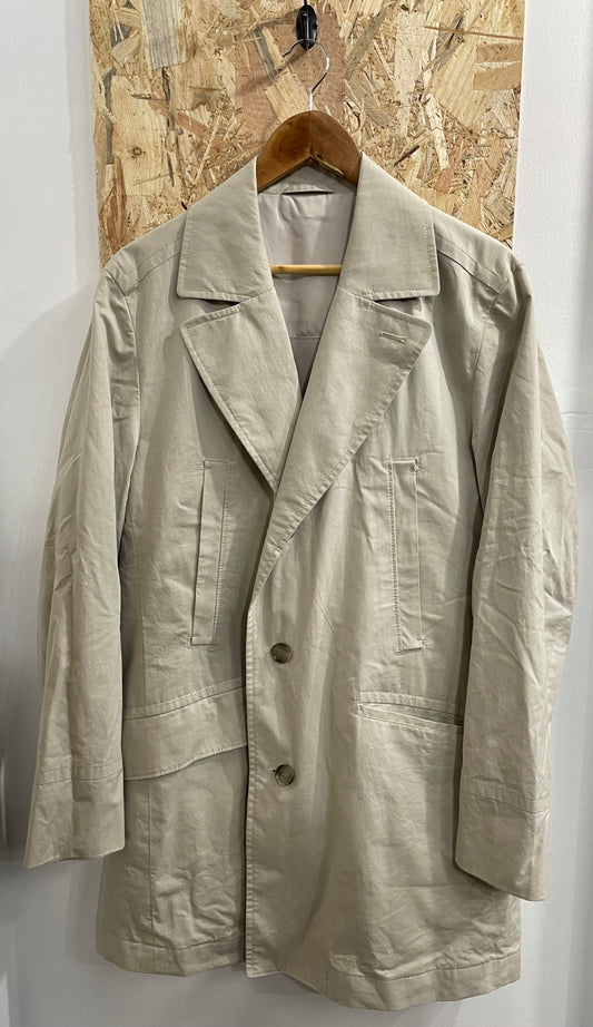 Boss Double Breasted Beige Showerproof Mac Trench Coat Cotton Mens 40 Medium