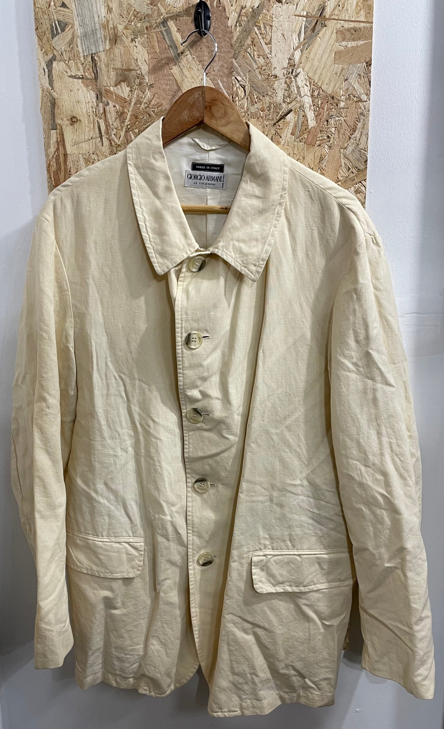 Giorgio Armani Cream Beige Mac Trench Coat Shacket Cotton Casuals Mens 44 XL