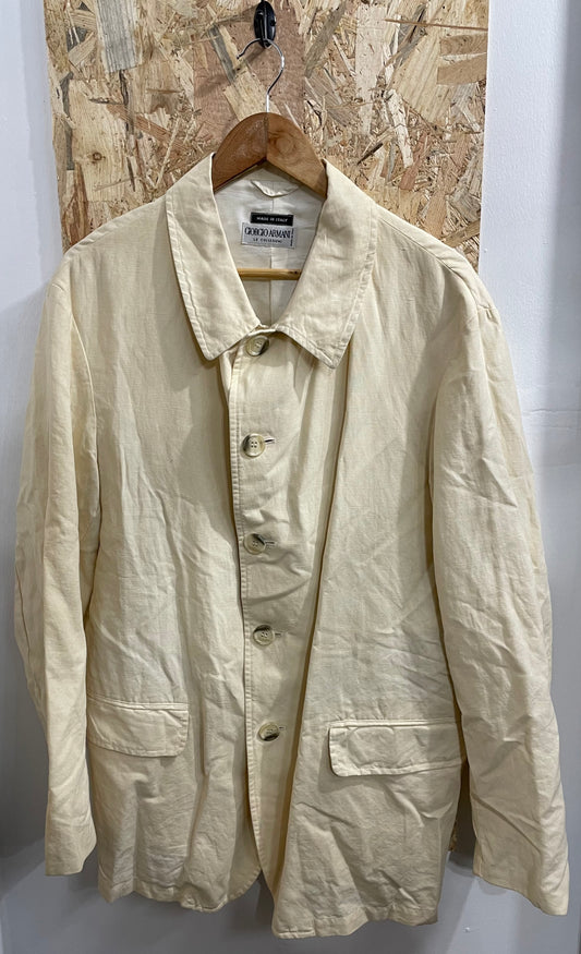 Giorgio Armani Cream Beige Mac Trench Coat Shacket Cotton Casuals Mens 44 XL