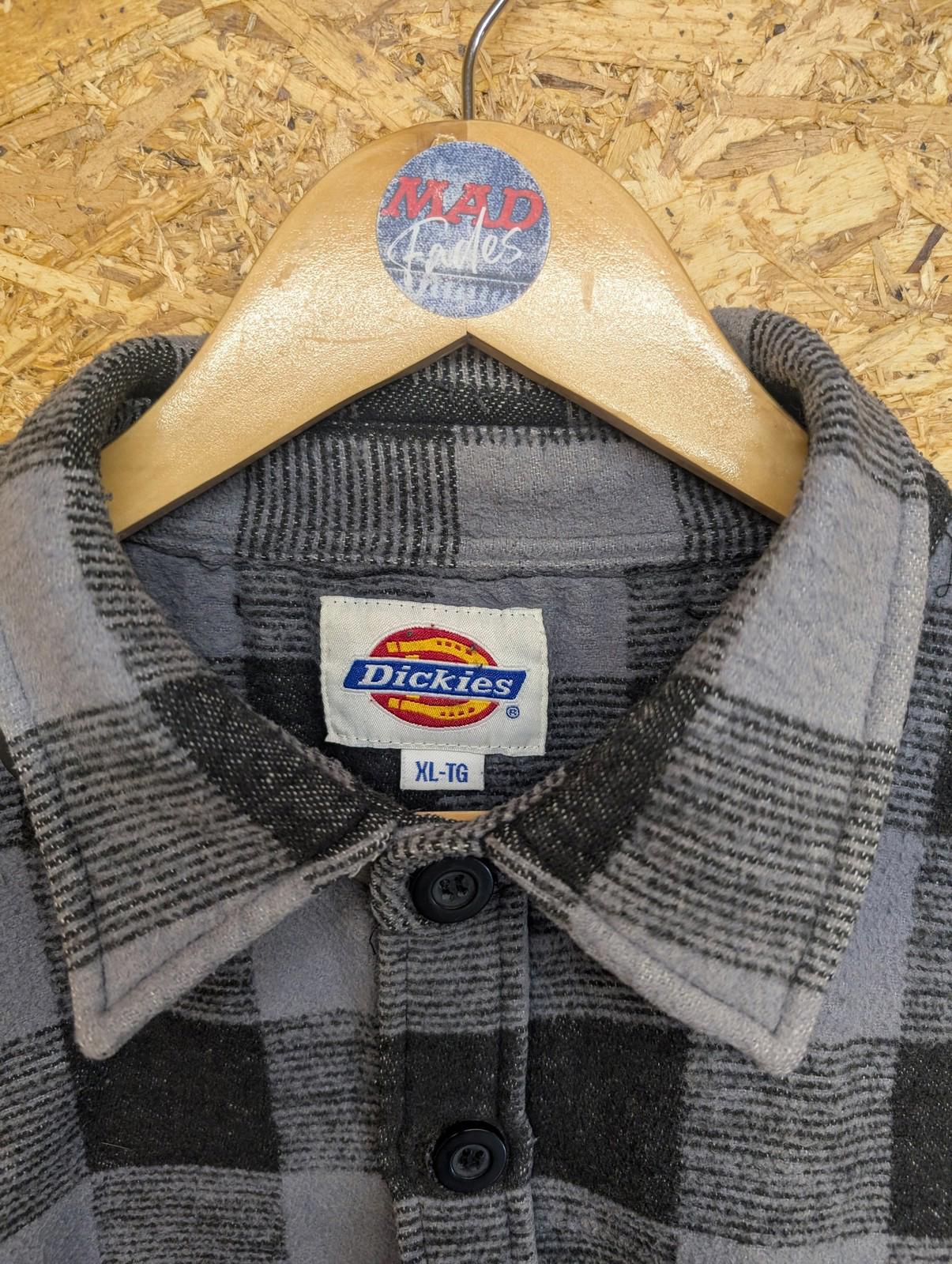 Dickies Over Shirt XL Mens Heavy Check Button-Up Grey Black Work Flannel Plaid