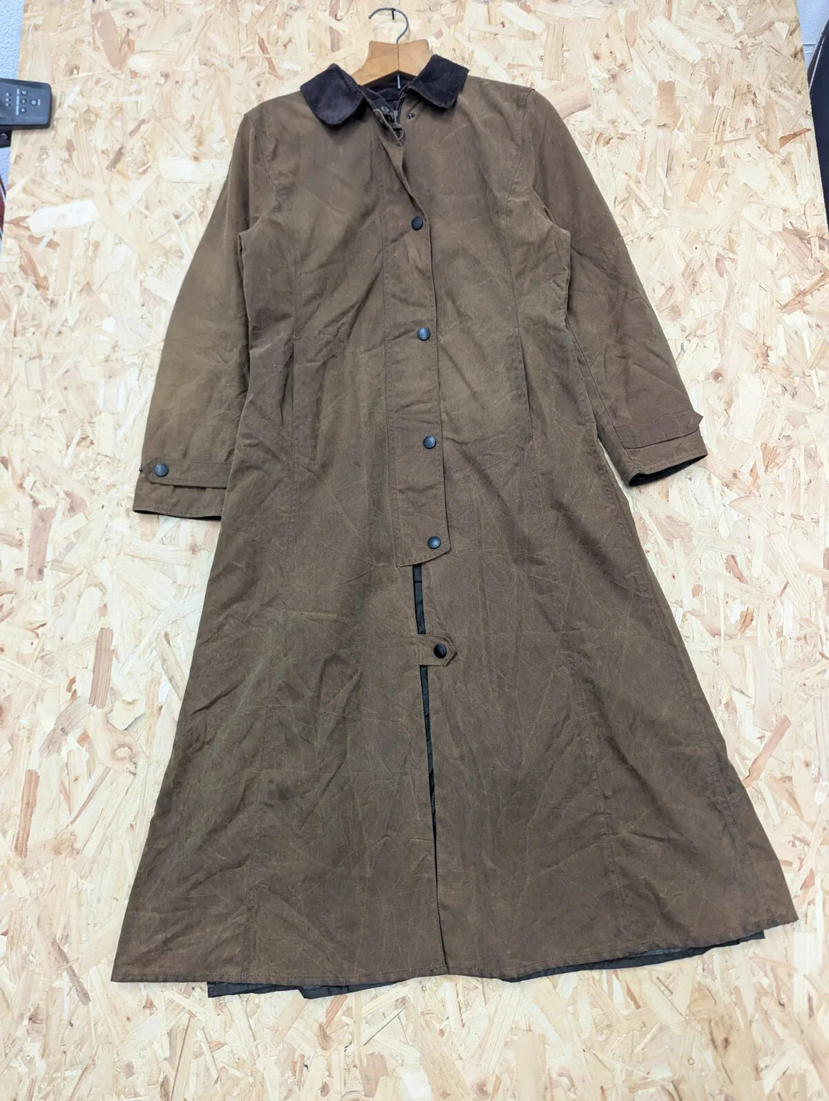 Barbour L50 Wax Coat Womens UK10 Brown Wool Plaid Lining Stockman Full Length