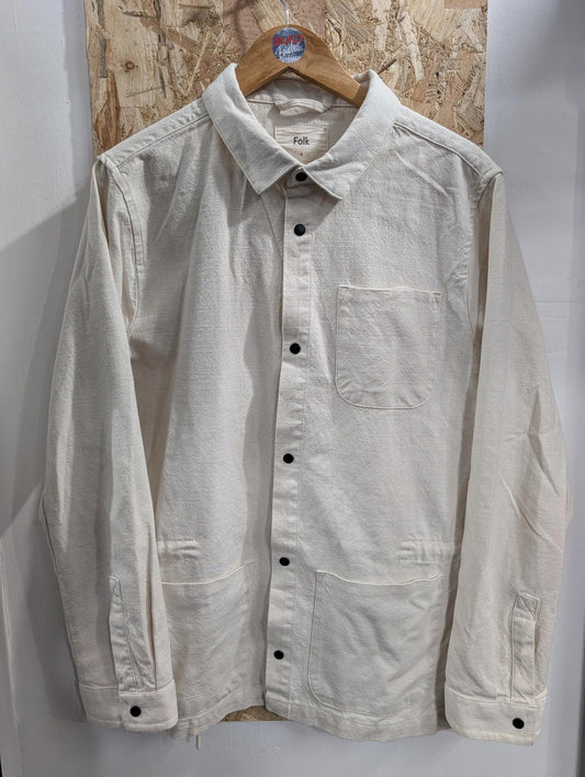 Folk Chore Jacket Mens Size 4 Large Classic Cotton Casual Ivory Cream White