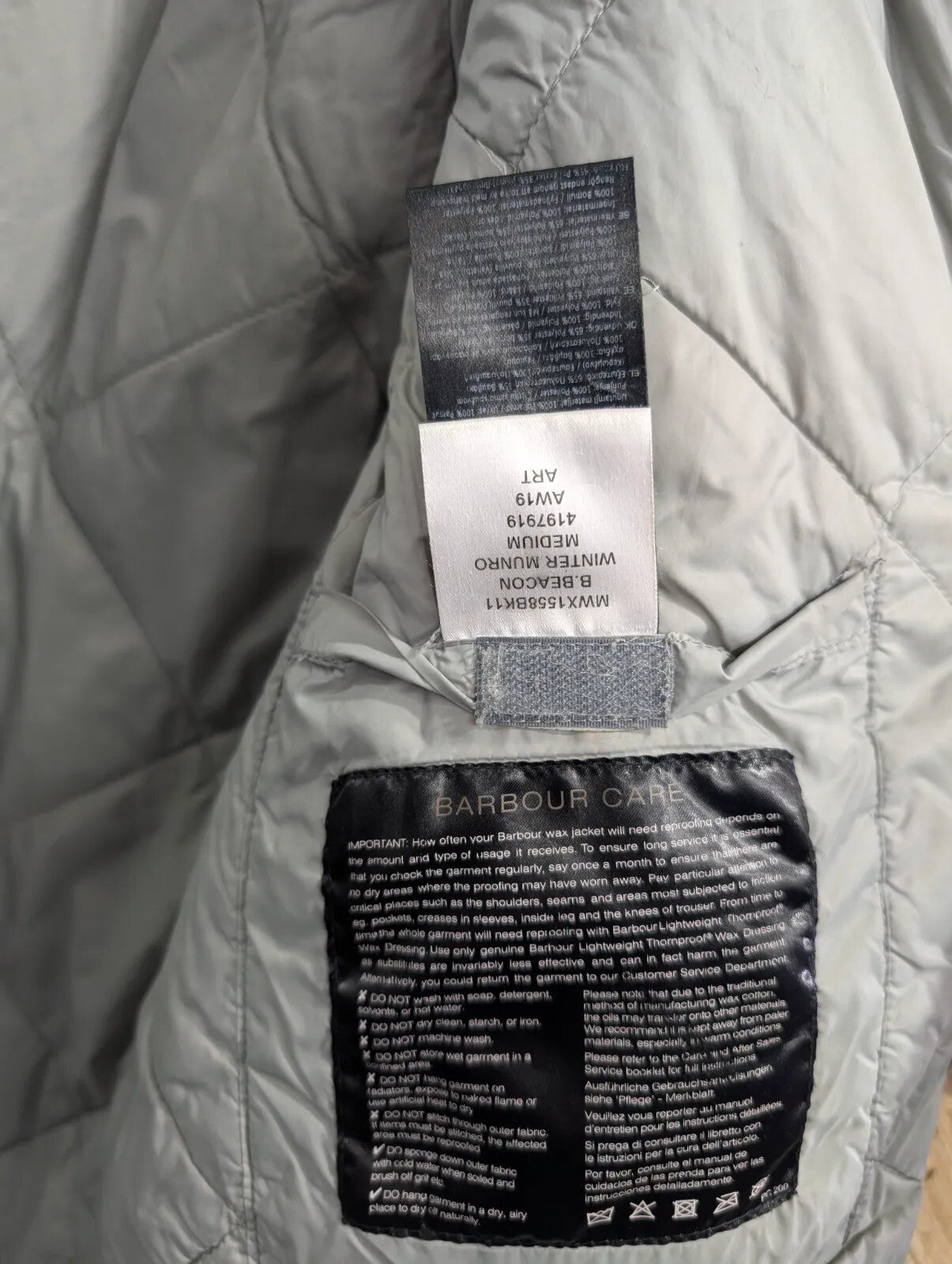 Barbour B Beacon Winter Munro Jacket Mens Medium Black Cotton Quilted Padded
