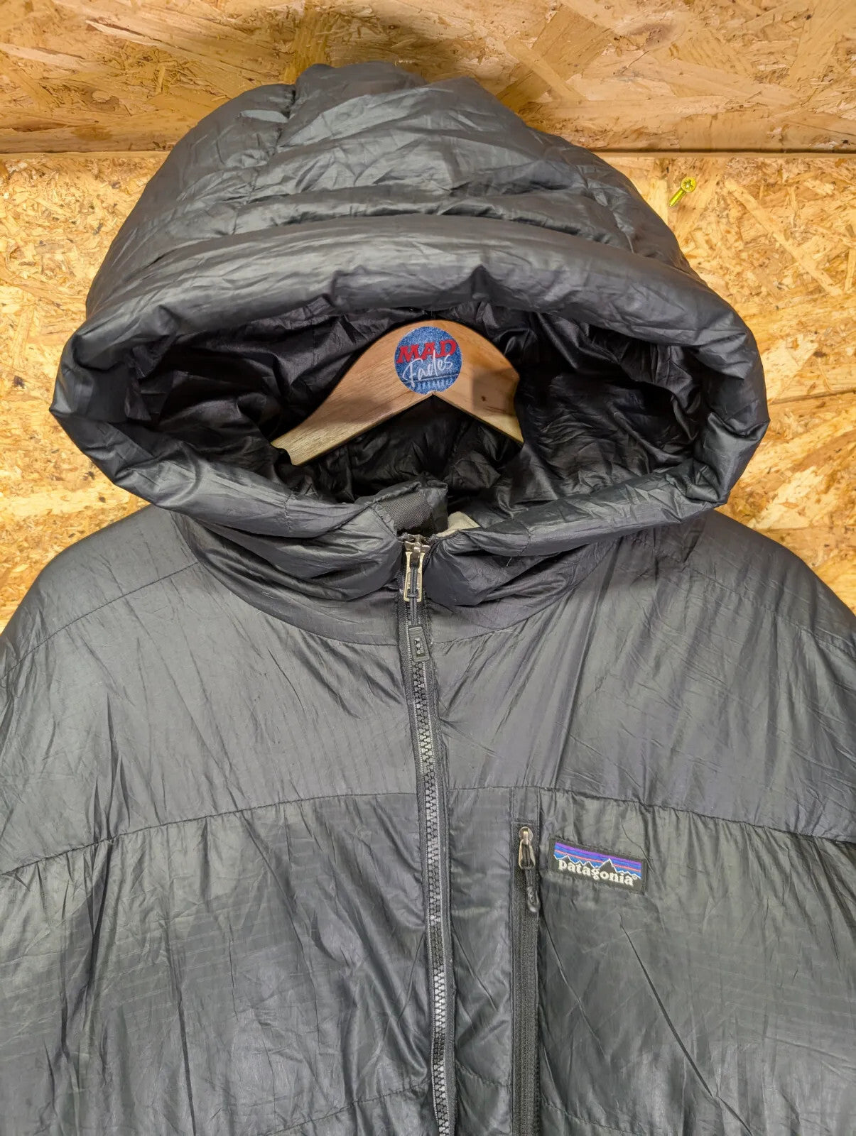 Patagonia Fitz Roy Down Hoody Jacket Mens Large Black Goosedown Feather Puffer