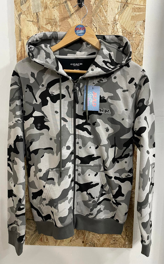 Coach Camouflage Grey Black Hoodie Jumper Full Zip Pullover Camo Mens Small