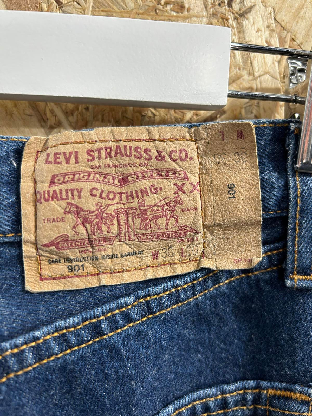 Vintage Levis 901 Jeans W30 L26 Women 90s Navy High Waist Straight Leg Boyfriend