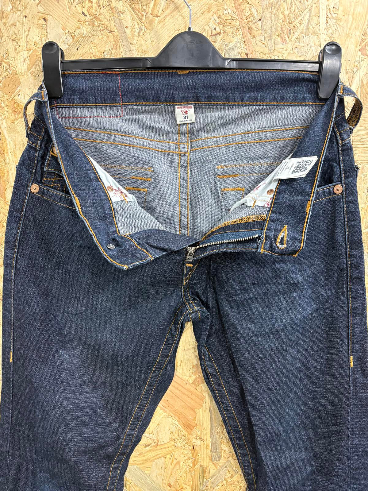 True Religion Jeans W31 L34 Men Straight Leg Navy Blue Denim Zip Fly