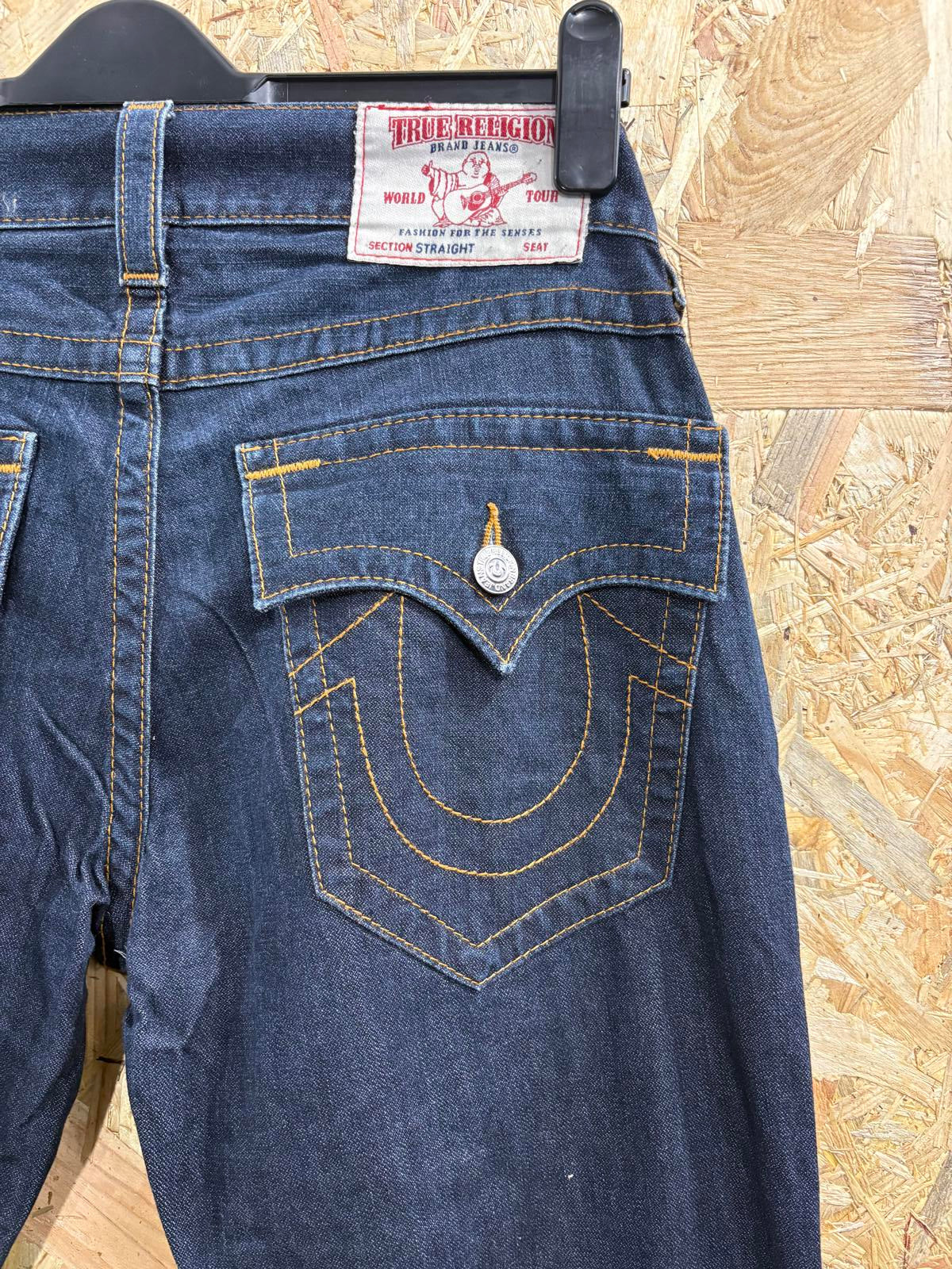 True Religion Jeans W31 L34 Men Straight Leg Navy Blue Denim Zip Fly