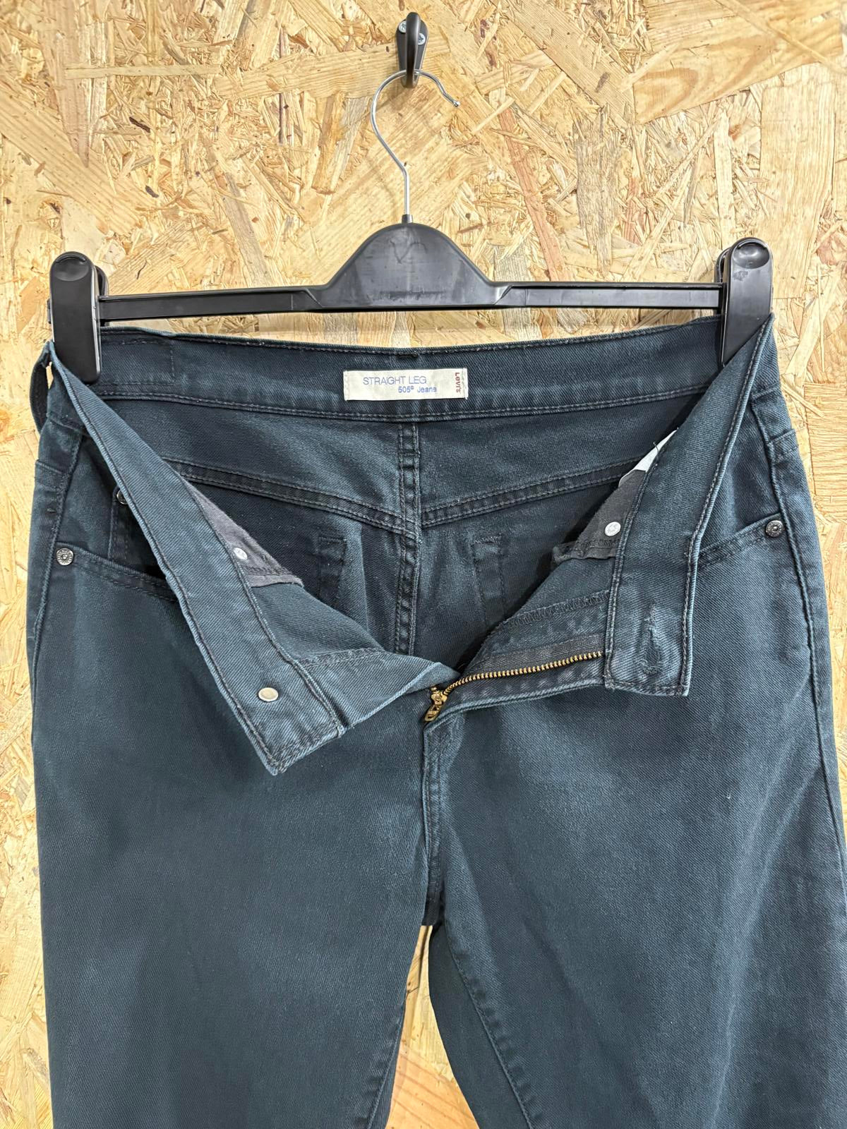 Levis 505 Jeans W30 L34 Women Straight Leg Stretch Denim Navy Blue Zip Fly
