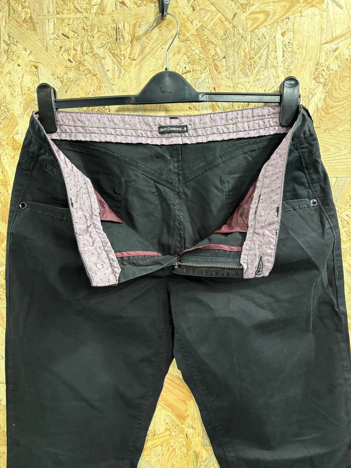 Best Company Chino Trousers UK 16 W34 L31 Women Black Wide Leg Relax Fit Zip Fly