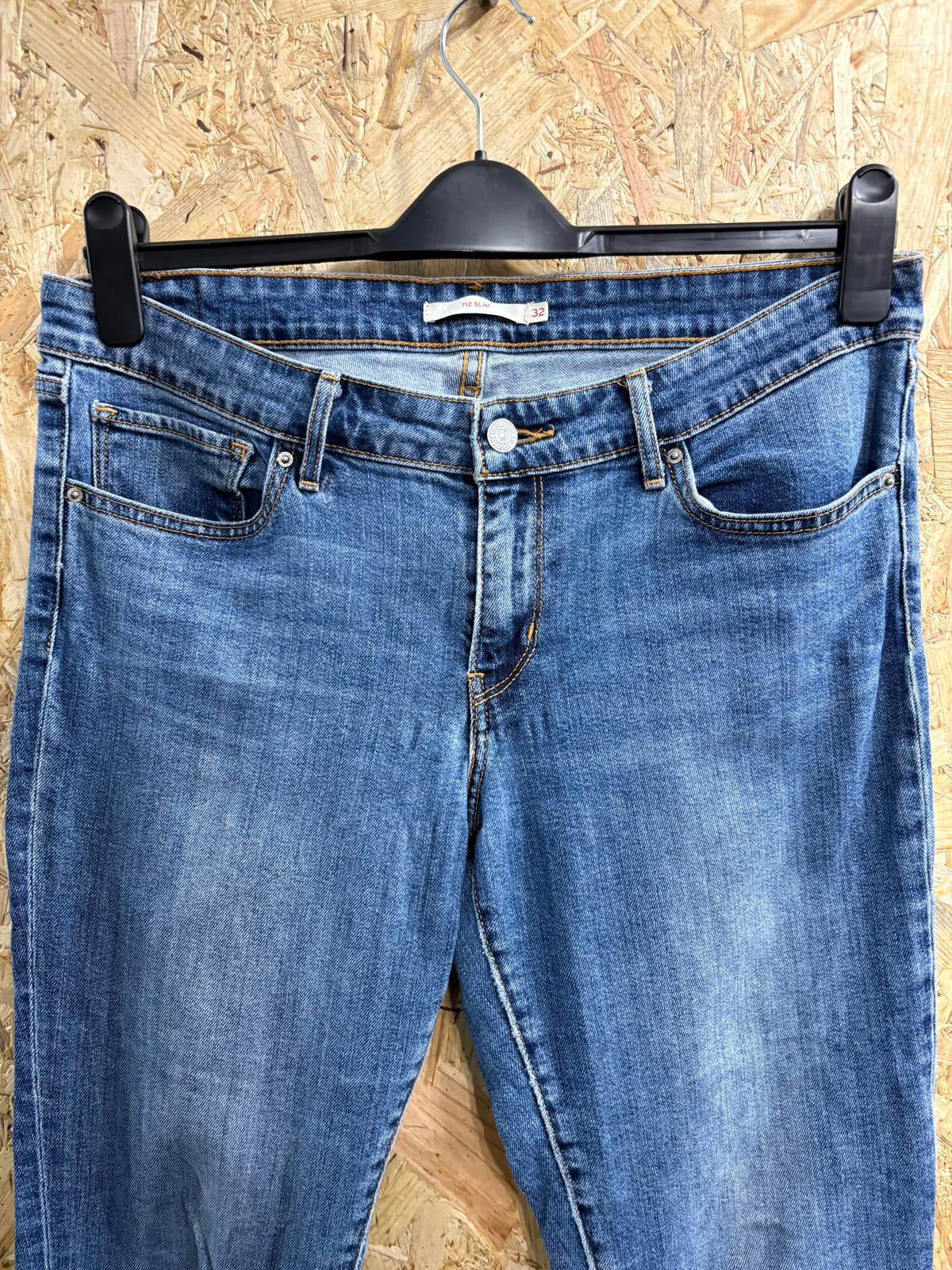 Levis 712 Slim Jeans W32 L32 Women Mid Blue Stretch Denim Red Tab Zip Fly
