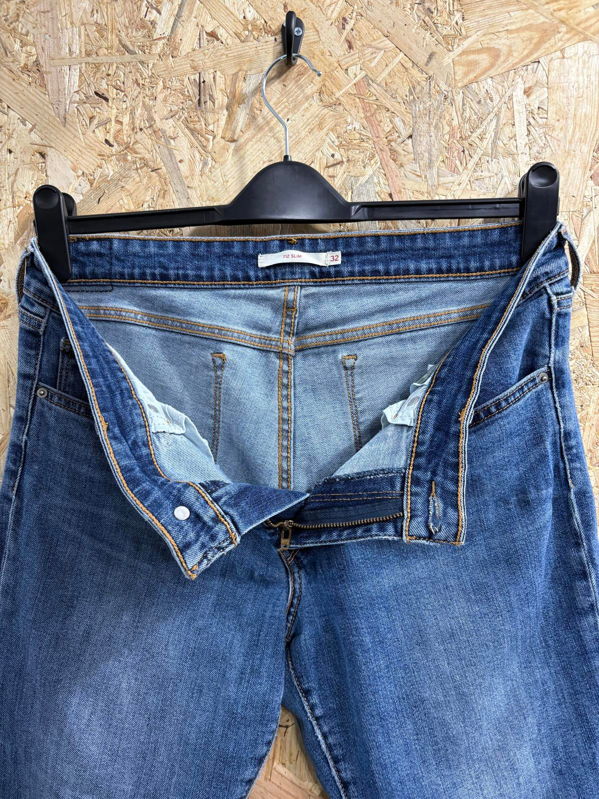 Levis 712 Slim Jeans W32 L32 Women Mid Blue Stretch Denim Red Tab Zip Fly