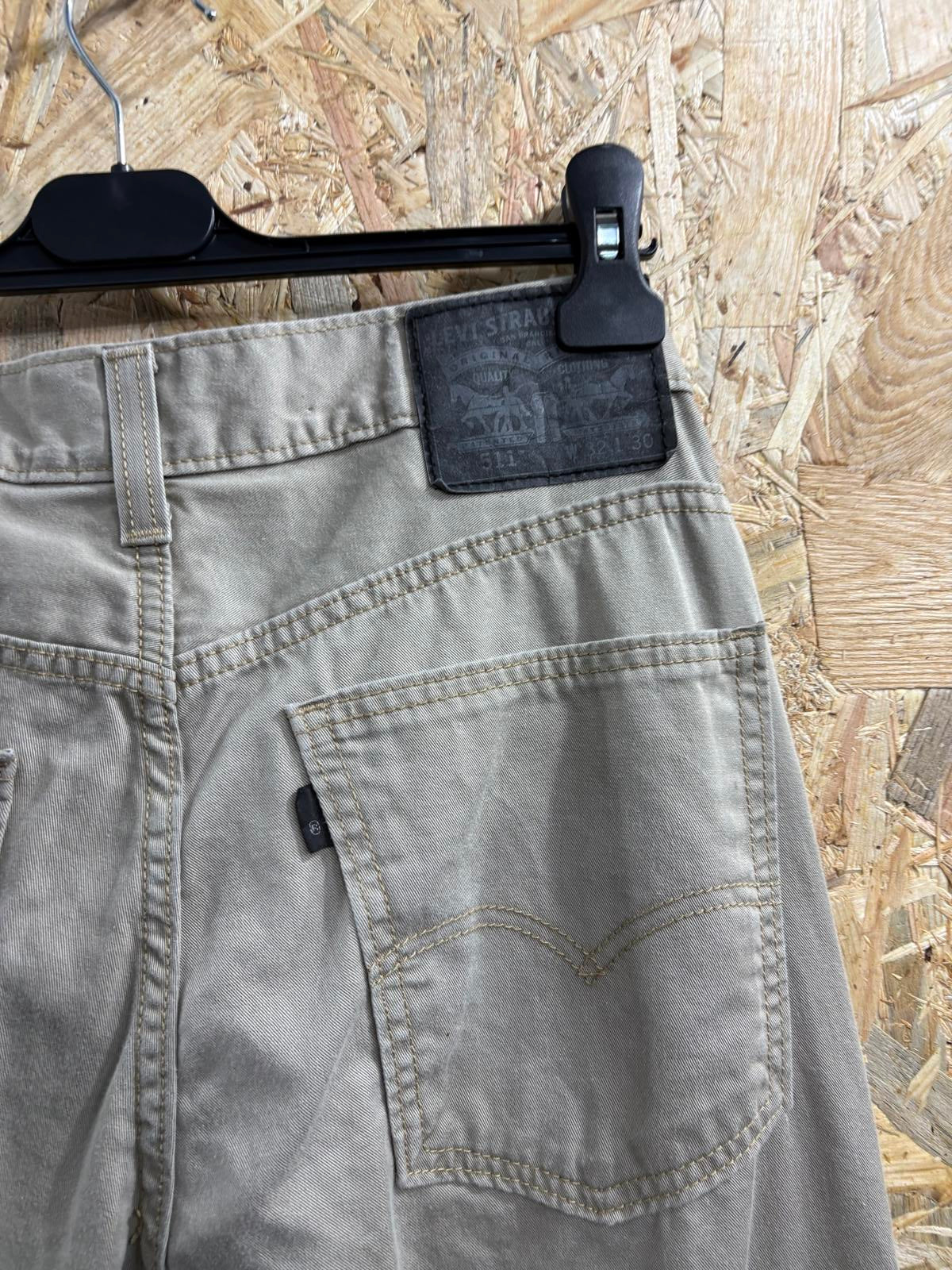 Levis 511 Slim Stone Jeans W32 L30 Men Straight Black Tab Chino Denim Beige Zip