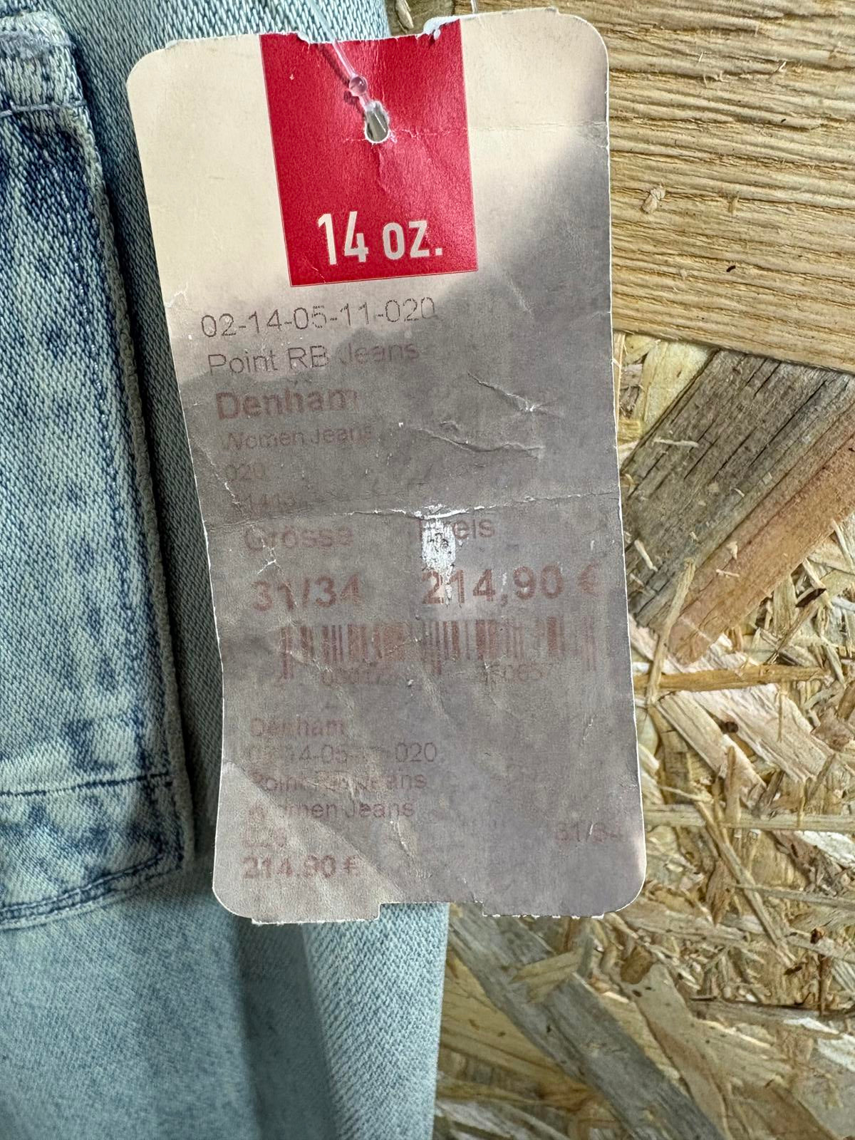 Denham Jeans W31 L34 Men Light Blue Stonewashed 14oz Point RB Soft Denim Zip Fly