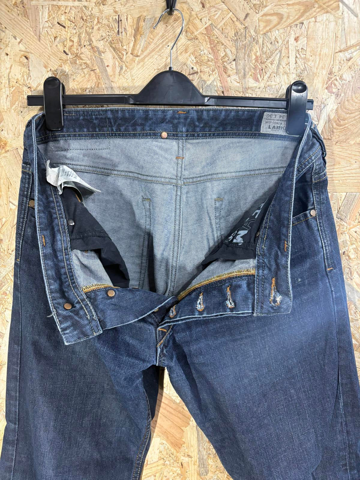 Diesel Larkee Jeans W34 L30 Rigid 008Z8 Navy Blue Regular Straight Italy Made