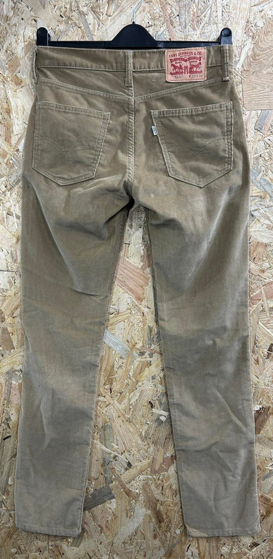 Levis 511 Cords Jeans W31 L32 Men Sand Beige Slim Straight Leg Red Tab Stretch