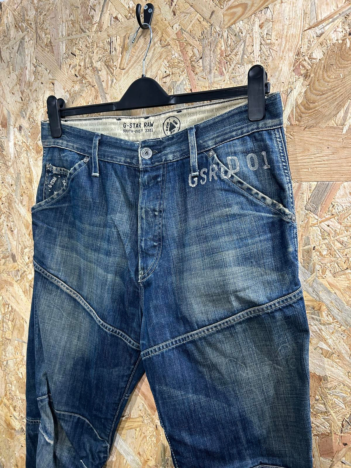 G-Star Elwood 3D Loose Jeans W32 L32 Men Buckle Back Cinch Blue Vintage Y2K