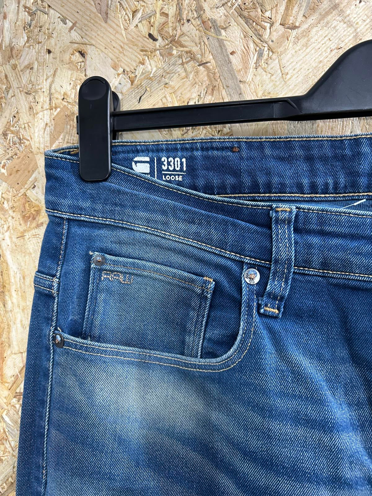 G-Star 3301 Loose Fit Jeans W33 L32 Men Mid Blue Straight Leg Button Fly
