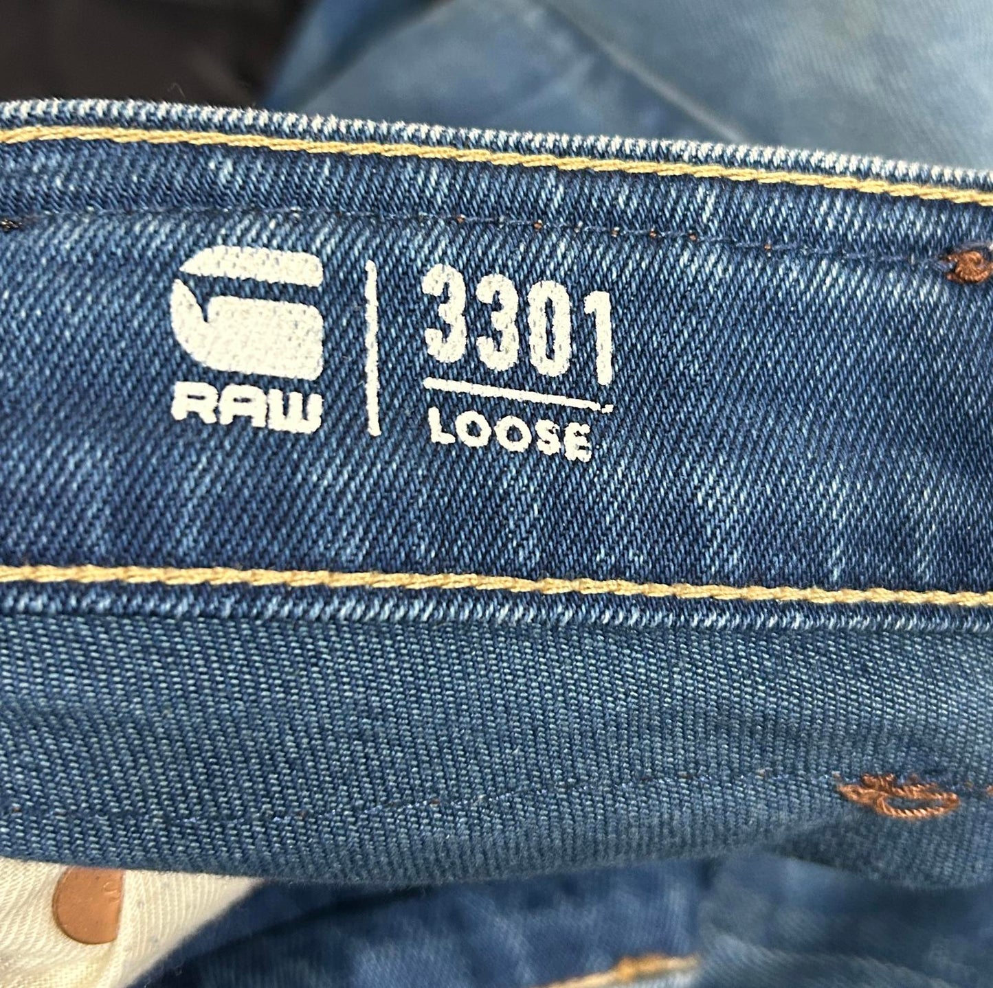 G-Star 3301 Loose Fit Jeans W33 L32 Men Mid Blue Straight Leg Button Fly