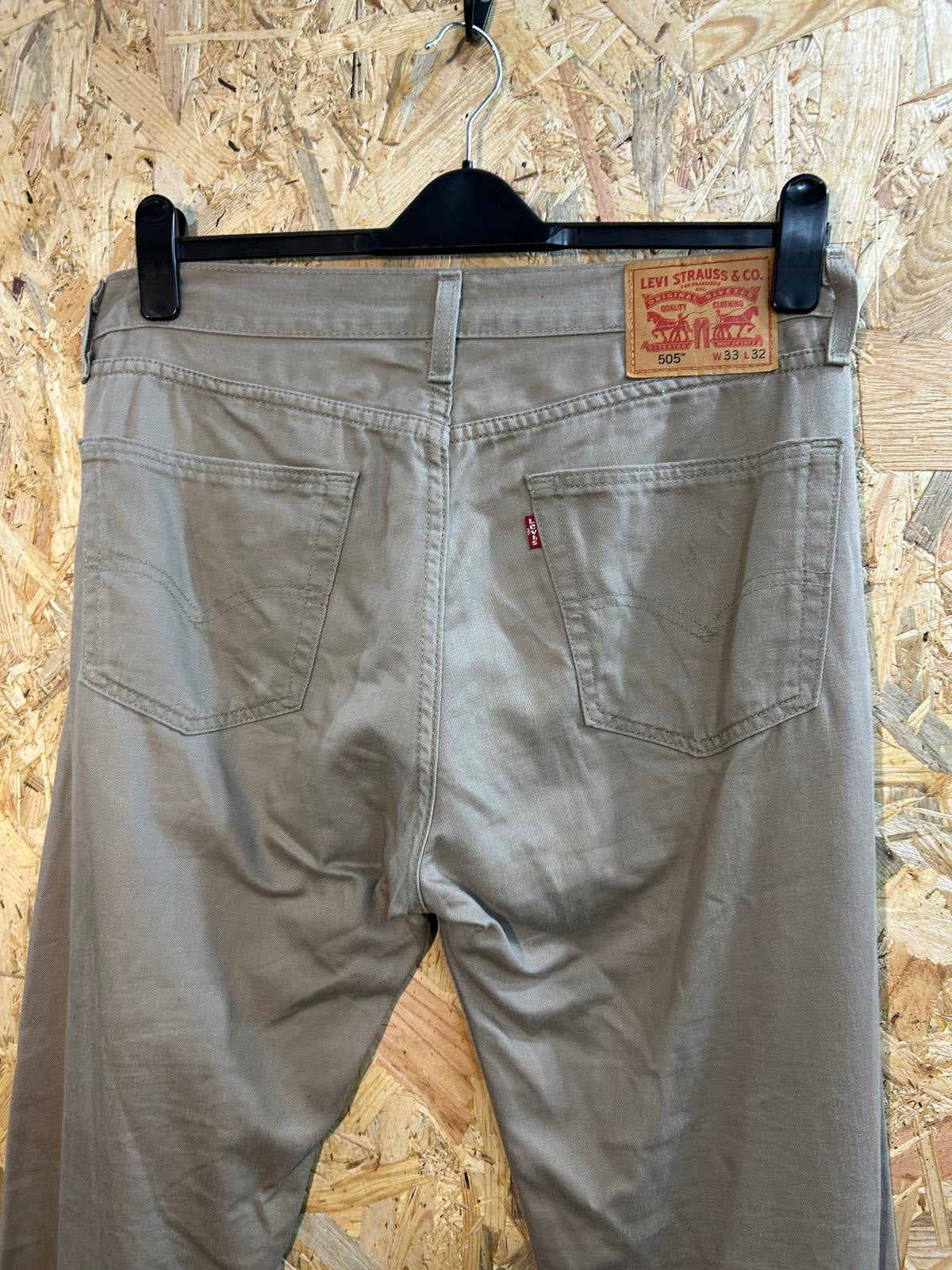 Levis 505 Stone Jeans W33 L32 Men Straight Fit Red Tab Denim Khaki Beige Zip Fly