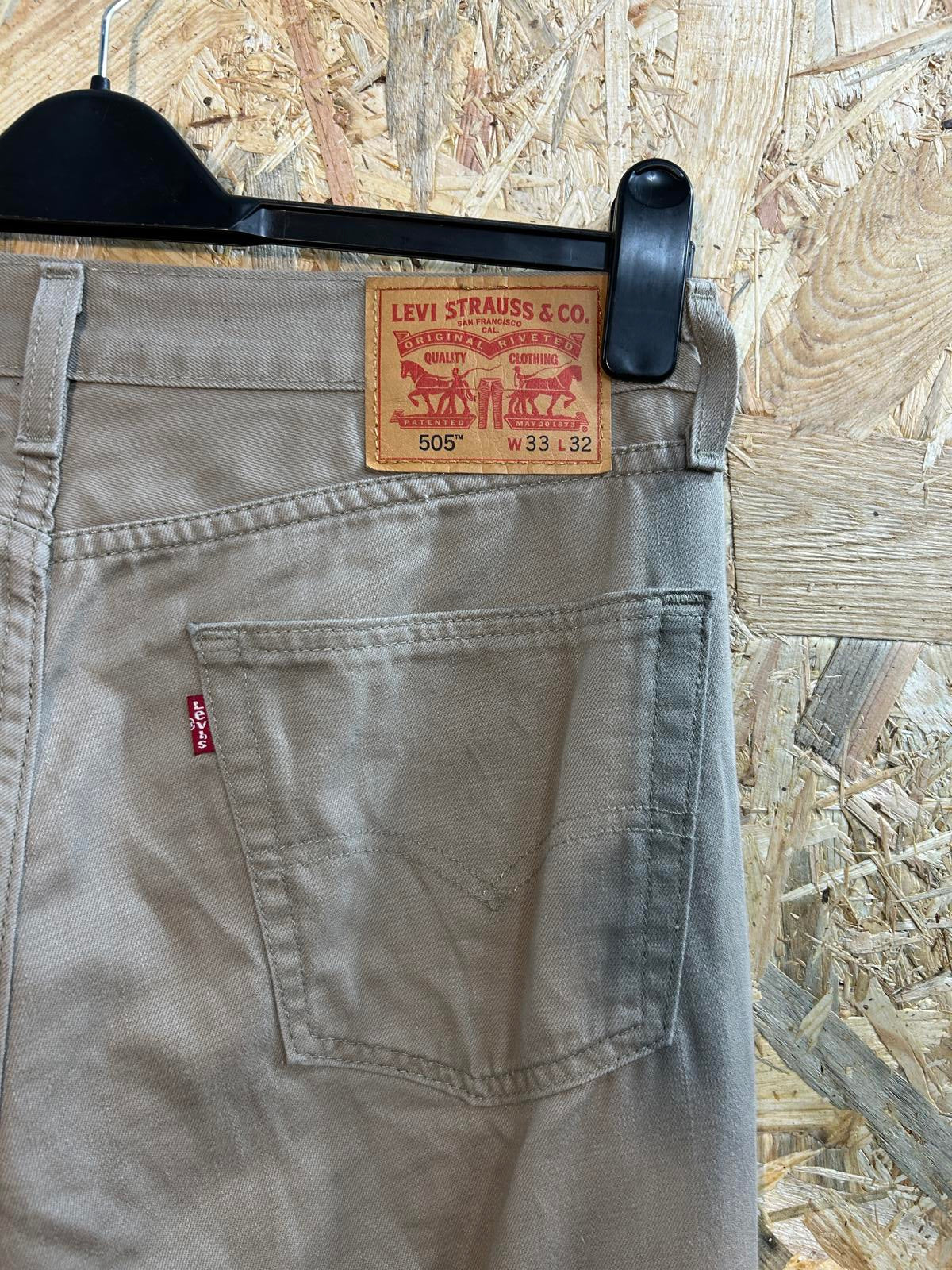 Levis 505 Stone Jeans W33 L32 Men Straight Fit Red Tab Denim Khaki Beige Zip Fly